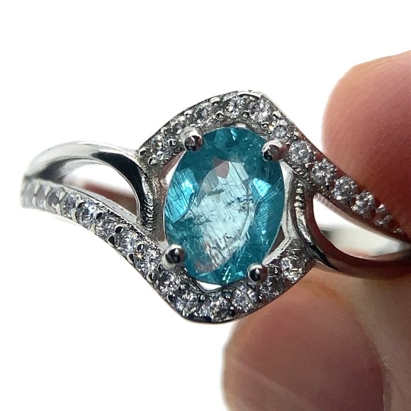 Blue Apatite 1.04ct Platinum Finish Solid 925 Sterling Silver Ring - Picture 1 of 7
